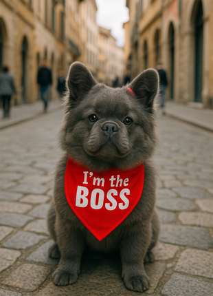 Parisian Pet 'I'm The Boss' Bandana for Dogs & Cats - Trendy, Comfortable, Funny Red Pet Bandana, Fashionable Dog & Cat Accessory