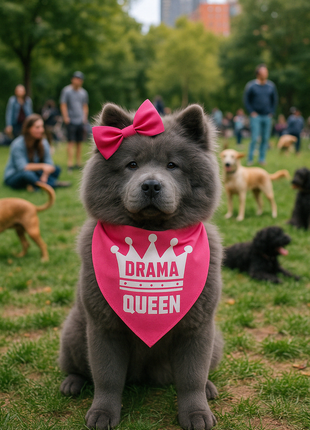Parisian Pet 'Drama Queen' Bandana for Dogs & Cats - Fashionable, Comfortable, Fun Pink Dog & Cat Bandana, Trendy Pet Accessory