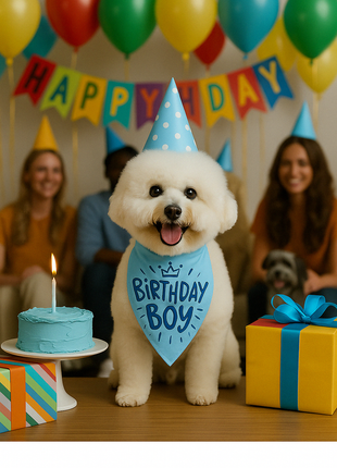 Parisian Pet 'Birthday Boy' Dog Bandana – Happy Birthday Pet Outfit, Fun Party Scarf for Dogs & Cats, Stylish & Comfy Celebration Clothing, Blue
