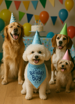 Parisian Pet 'Birthday Boy' Dog Bandana – Happy Birthday Pet Outfit, Fun Party Scarf for Dogs & Cats, Stylish & Comfy Celebration Clothing, Blue