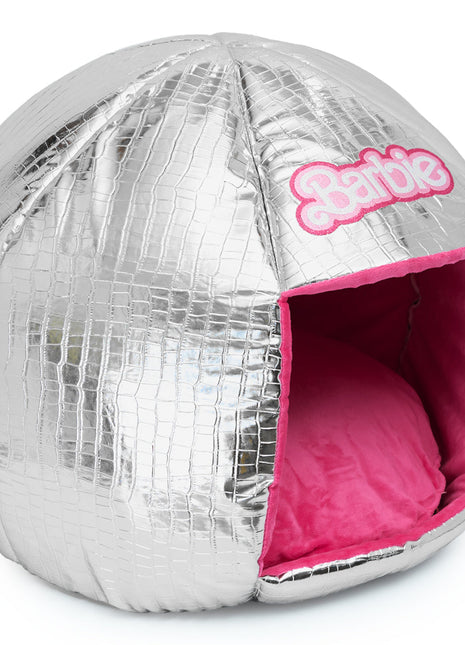 Barbie Dog Bed, Barbie Disco Ball Quilt with Pink Plush Interior, Dome