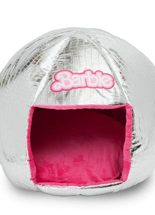 Barbie Dog Bed, Barbie Disco Ball Quilt with Pink Plush Interior, Dome