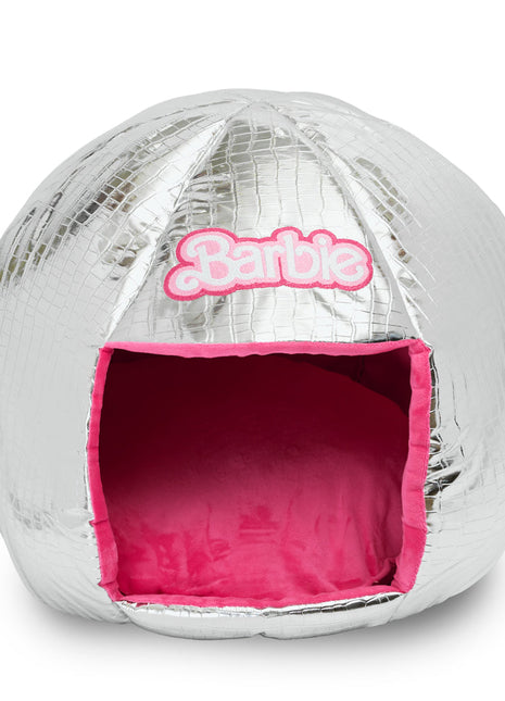 Barbie Dog Bed, Barbie Disco Ball Quilt with Pink Plush Interior, Dome