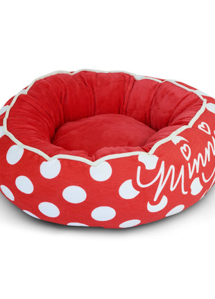 Donut Pet Bed - MINNIE MOUSE Script and Polka Dot Red/White