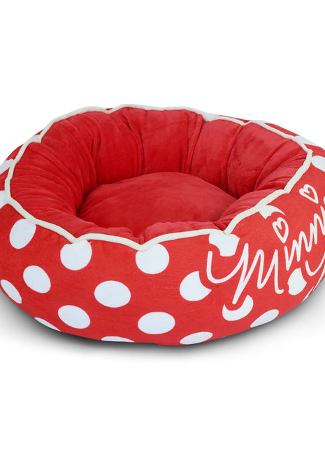 Donut Pet Bed - MINNIE MOUSE Script and Polka Dot Red/White