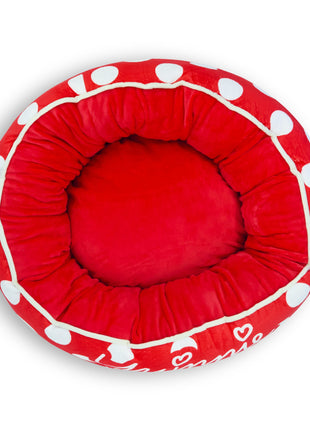 Donut Pet Bed - MINNIE MOUSE Script and Polka Dot Red/White