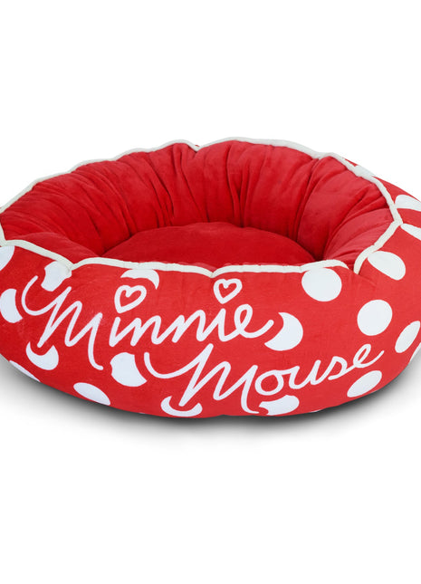 Donut Pet Bed - MINNIE MOUSE Script and Polka Dot Red/White