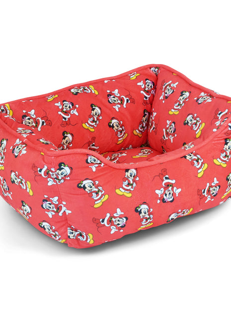 Cuddler Pet Bed - Holiday Santa Mickey and Minnie Poses Scattered Red