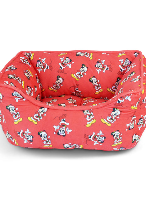 Cuddler Pet Bed - Holiday Santa Mickey and Minnie Poses Scattered Red