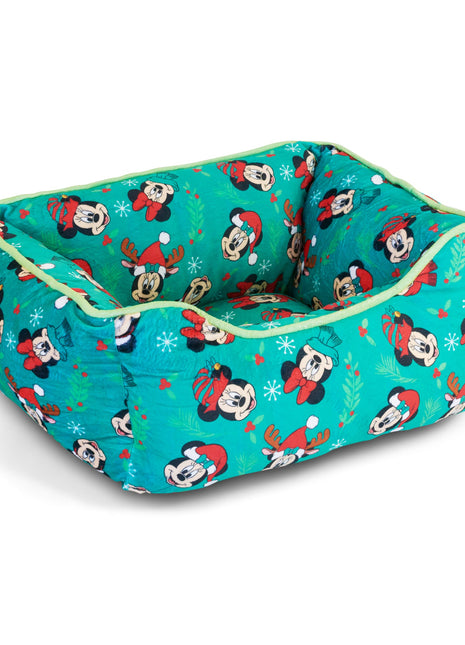 Cuddler Pet Bed - Holiday Mickey and Minnie Expressions Scattered Green
