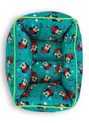 Cuddler Pet Bed - Holiday Mickey and Minnie Expressions Scattered Green