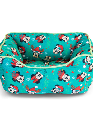 Cuddler Pet Bed - Holiday Mickey and Minnie Expressions Scattered Green