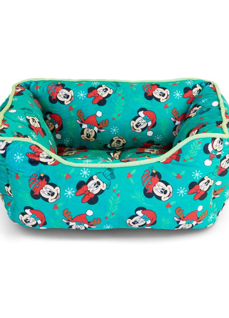 Cuddler Pet Bed - Holiday Mickey and Minnie Expressions Scattered Green