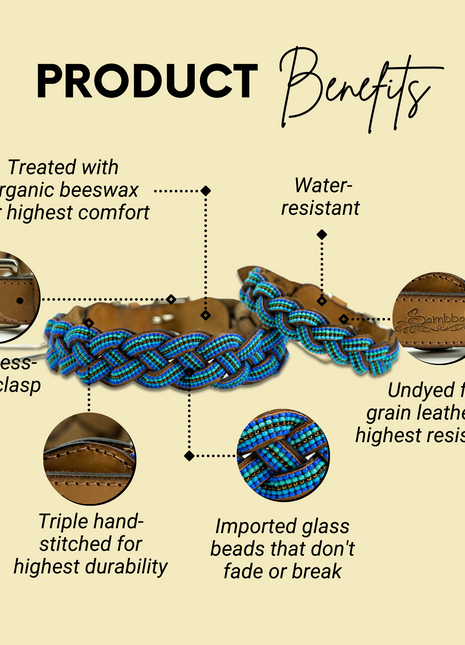 Blue Braided Sambboho dog collar