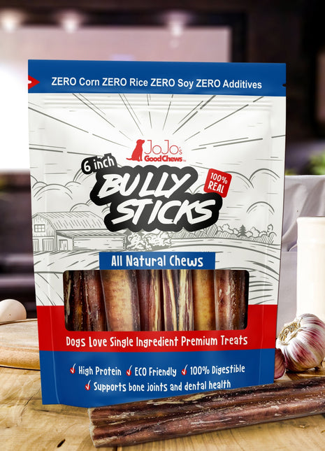 All-Natural Beef Bully Stick Dog Treats, High Protein & Long-Lasting Chews – 6-Inch Thick (3-Pack)