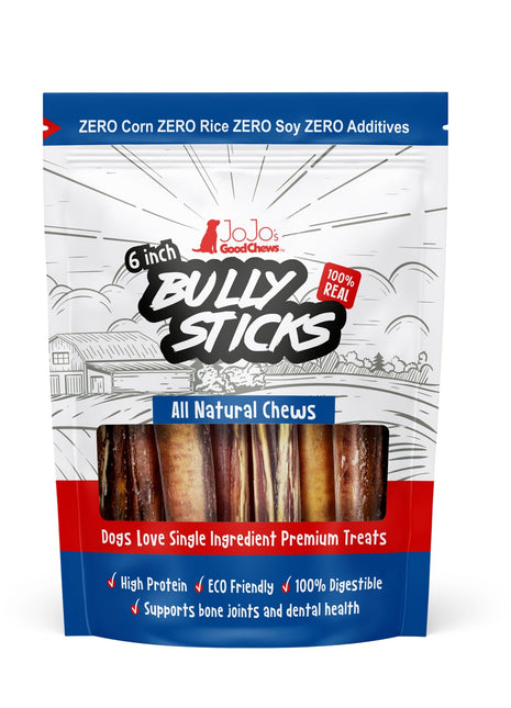 All-Natural Beef Bully Stick Dog Treats, High Protein & Long-Lasting Chews – 6-Inch Thick (3-Pack)