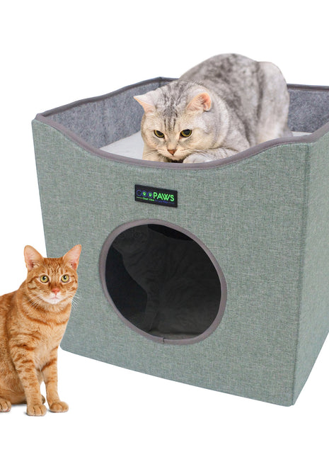GOOPAWS Foldable Cat Condo, Cat Cube House & Sleeper Bed Cave, Green - Pup List