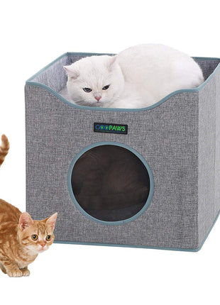 GOOPAWS Foldable Cat Condo, Cat Cube House & Sleeper Bed, Smoke Grey - Pup List