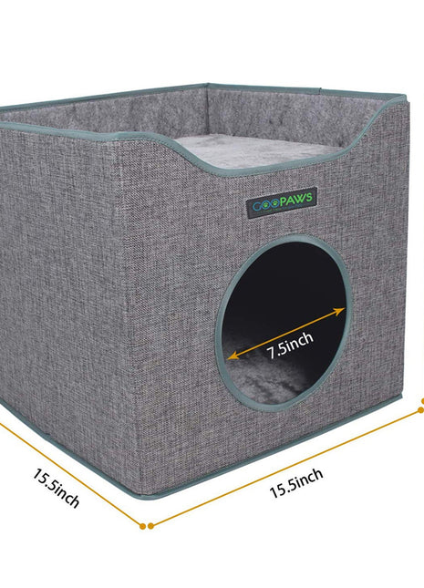 GOOPAWS Foldable Cat Condo, Cat Cube House & Sleeper Bed, Smoke Grey - Pup List