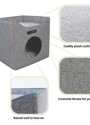 GOOPAWS Foldable Cat Condo, Cat Cube House & Sleeper Bed, Smoke Grey - Pup List