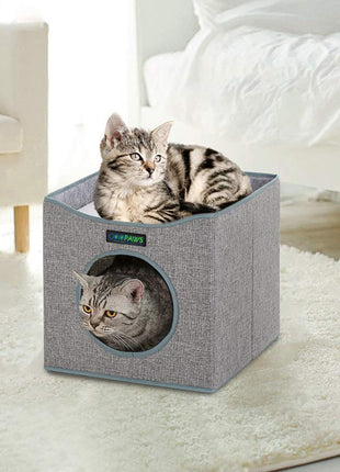 GOOPAWS Foldable Cat Condo, Cat Cube House & Sleeper Bed, Smoke Grey - Pup List
