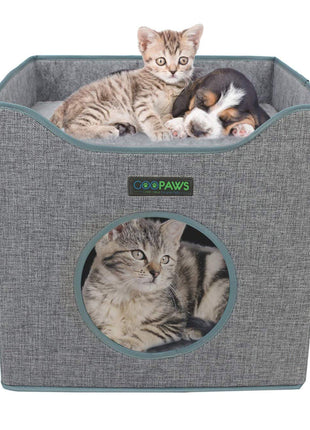 GOOPAWS Foldable Cat Condo, Cat Cube House & Sleeper Bed, Smoke Grey - Pup List