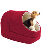 GOOPAWS Cave Covered Cat & Small Dog Warming Burrow Cat Bed, Burgundy - Pup List