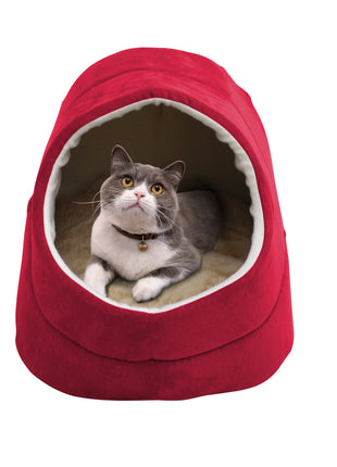 GOOPAWS Cave Covered Cat & Small Dog Warming Burrow Cat Bed, Burgundy - Pup List