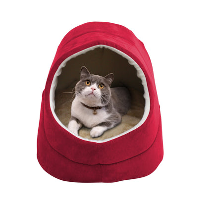 GOOPAWS Cave Covered Cat & Small Dog Warming Burrow Cat Bed, Burgundy - Pup List