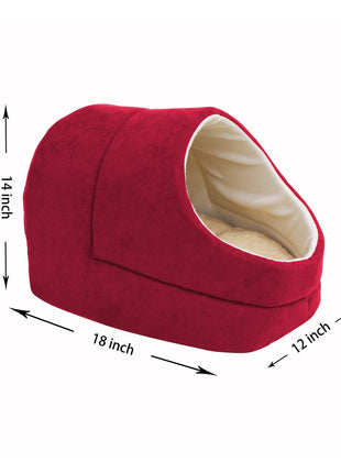 GOOPAWS Cave Covered Cat & Small Dog Warming Burrow Cat Bed, Burgundy - Pup List
