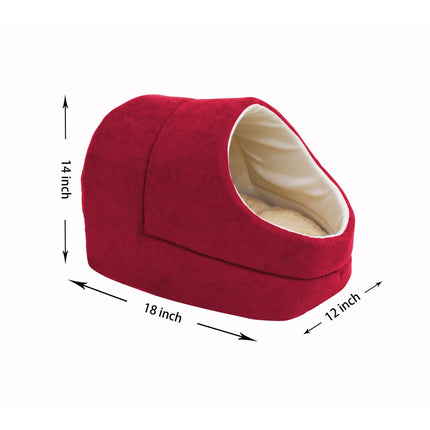 GOOPAWS Cave Covered Cat & Small Dog Warming Burrow Cat Bed, Burgundy - Pup List