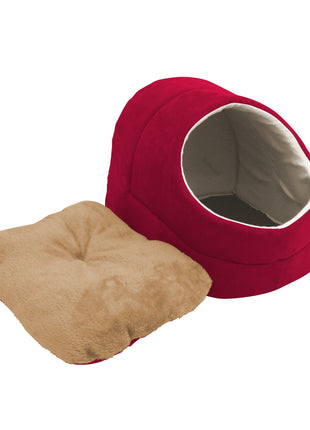 GOOPAWS Cave Covered Cat & Small Dog Warming Burrow Cat Bed, Burgundy - Pup List