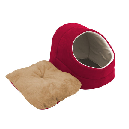 GOOPAWS Cave Covered Cat & Small Dog Warming Burrow Cat Bed, Burgundy - Pup List