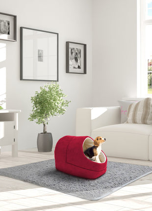 GOOPAWS Cave Covered Cat & Small Dog Warming Burrow Cat Bed, Burgundy - Pup List