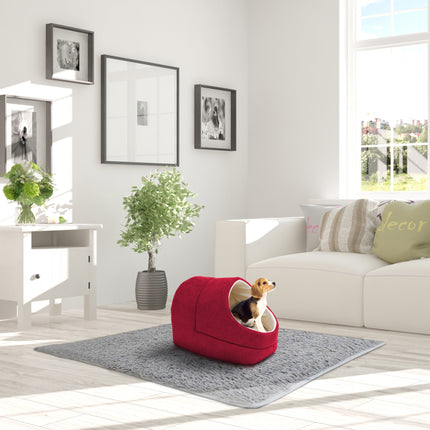 GOOPAWS Cave Covered Cat & Small Dog Warming Burrow Cat Bed, Burgundy - Pup List