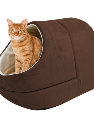 GOOPAWS Cave Covered for Small Dog & Cat Warming Burrow, Brown - Pup List
