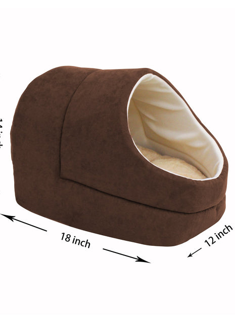 GOOPAWS Cave Covered for Small Dog & Cat Warming Burrow, Brown - Pup List