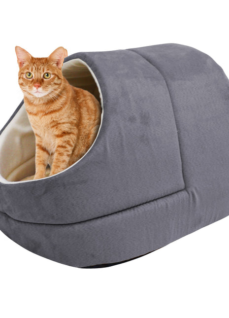 GOOPAWS Cave Covered for Small Dog & Cat Warming Burrow Bed, Gray - Pup List