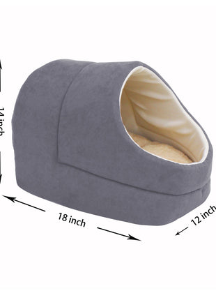 GOOPAWS Cave Covered for Small Dog & Cat Warming Burrow Bed, Gray - Pup List