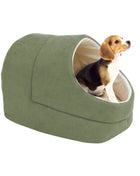 GOOPAWS Cave Covered Cat & Small Dog Warming Burrow Bed, Sage Green - Pup List