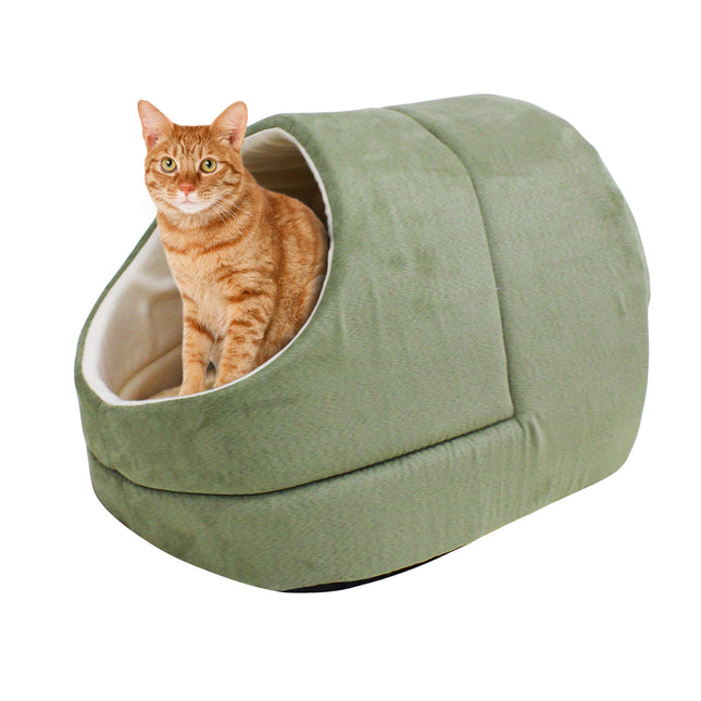 GOOPAWS Cave Covered Cat & Small Dog Warming Burrow Bed, Sage Green - Pup List
