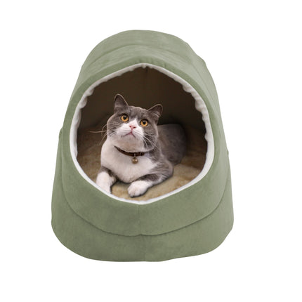 GOOPAWS Cave Covered Cat & Small Dog Warming Burrow Bed, Sage Green - Pup List
