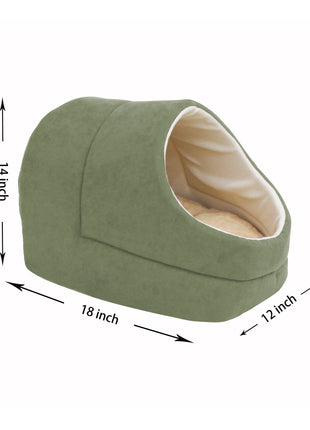GOOPAWS Cave Covered Cat & Small Dog Warming Burrow Bed, Sage Green - Pup List