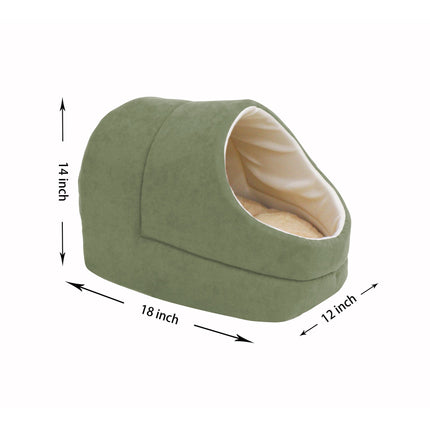 GOOPAWS Cave Covered Cat & Small Dog Warming Burrow Bed, Sage Green - Pup List