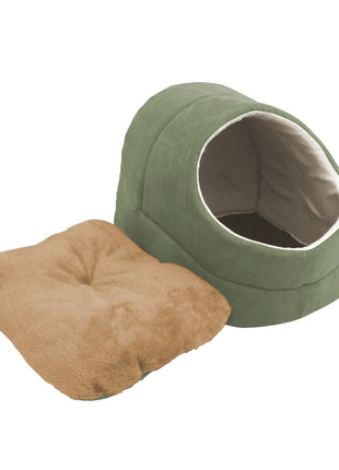 GOOPAWS Cave Covered Cat & Small Dog Warming Burrow Bed, Sage Green - Pup List