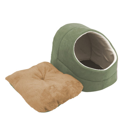 GOOPAWS Cave Covered Cat & Small Dog Warming Burrow Bed, Sage Green - Pup List