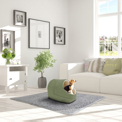 GOOPAWS Cave Covered Cat & Small Dog Warming Burrow Bed, Sage Green - Pup List