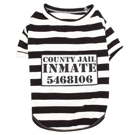 Parisian Pet 'Furry Inmate' Black and White Stripes Halloween Costume - Funny Prison Design for Cats & Dogs