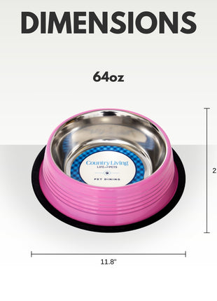 Country Living Set of 2 Ribbed Non-Slip Pet Bowls – Carnation Pink