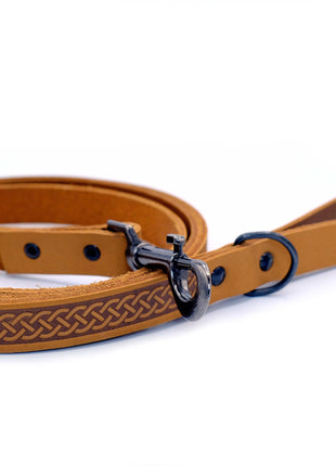 Celtic Sport Leather Collar and Leash Set
